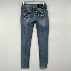 Miss Me Blue Skinny Jeans with Silver Embellishments